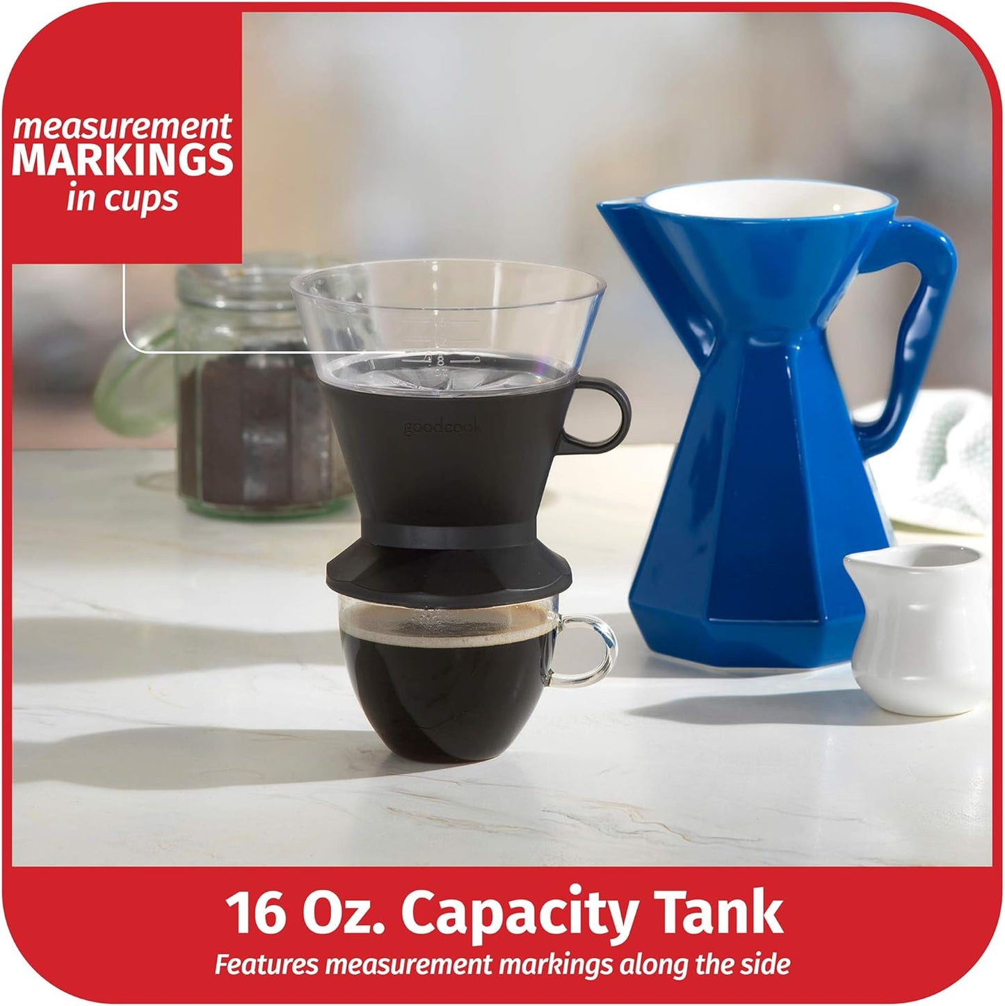Goodcook Koffe BPA-Free Plastic Auto-Drip Pour Over Coffee Maker with #2 Paper Filters (Black)
