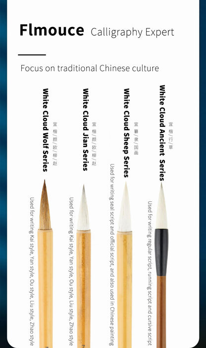 Flmouce Chinese Calligraphy Brush Set for Writing, Drawing, Ink Brushes, Japanese Kanji Sumi Brush Pen (JianSeries 3pcs)