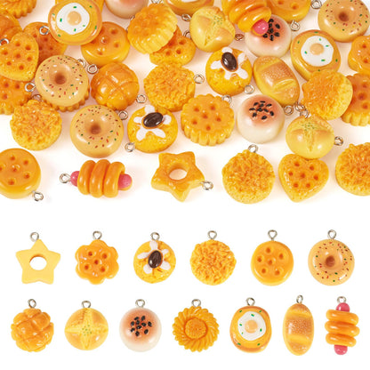 Beadthoven 40Pcs Assorted Resin Imitation Food Charms Cute Baking Bread Charms Small Cookies Donut Hot Dog Miniature Food Pendants for Jewelry Making Earrings Necklaces Keychains DIY Crafts Supplies
