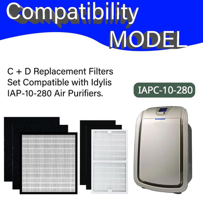 IAP-10-280 Replacement Filter for Idylis IAP-10-280 Air Purifier, Include 1C + 1D HEPA and 2C + 2D High Efficiency Carbon Filter