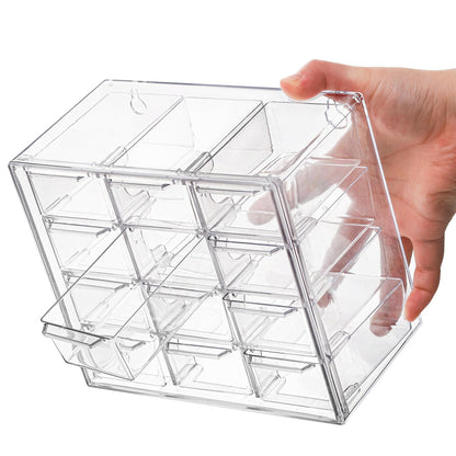 YOUEON 2 Pack Mini Desk Organizer with 12 Removable Drawers, Clear Plastic Desktop Drawer Organizer, Desk Craft Storage Box for DIY Crafts, Art Supply, Office, Cosmetic, Jewelry
