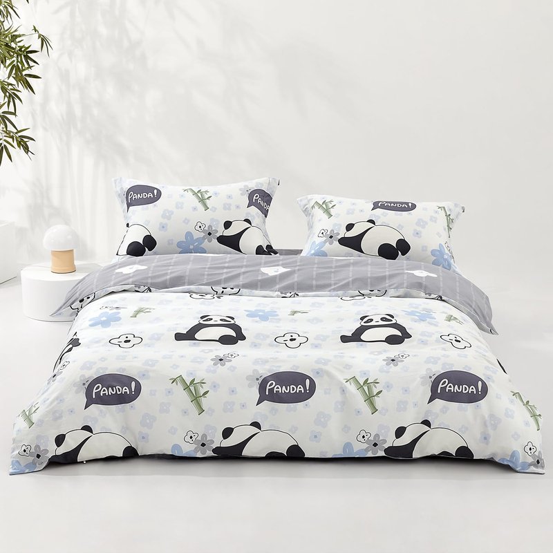 SAPHREAS Home Queen Size Cute Cartoon Pandas Duvet Cover Set 3pcs Animal Comforter Cover 100% Cotton Kids Duvet Cover Set 1 Duvet Cover 2 Pillow Shams