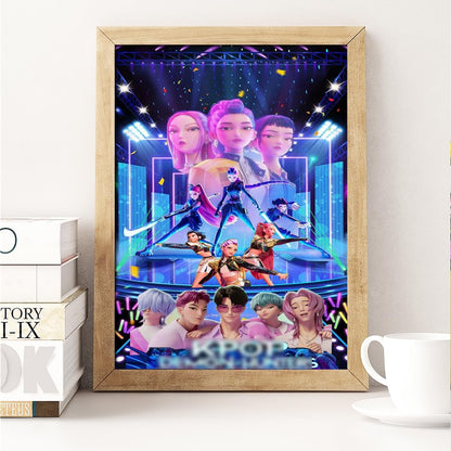 Demon Movies Hunters Diamond Art Kits for Adults-Demon Movies Hunters Diamond Painting Kits- 5d DIY Full Drill Round Rhinestone Gem Art Crafts Paintings for Home Wall Decor (16" L x 24" W)