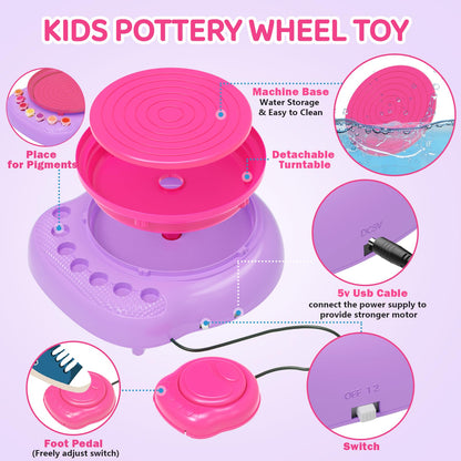 Pottery Wheel for Kids, Arts & Crafts Pottery Painting Toys Kit for Kids Ages 8-12, Art Supplies with 3 Pack Air Dry Clay and Clay Tools, Birthday Easter Gift for Girls Boys 6 7 8 9 10 11 12