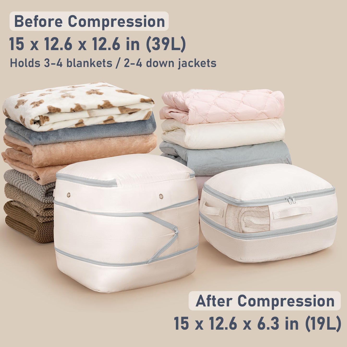 DIMJ Compression Storage Bags 6 Pack - Blanket Storage Bags with Window Zipper, Ultra Space Saving Self Compression Organizer for Puffer Jacket, Bedding, Lightweight Comforter Duvet, Sweater
