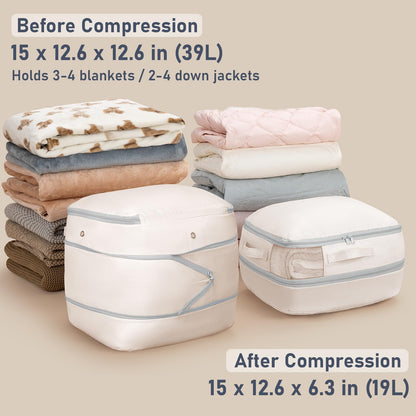 DIMJ Compression Storage Bags 6 Pack - Blanket Storage Bags with Window Zipper, Ultra Space Saving Self Compression Organizer for Puffer Jacket, Bedding, Lightweight Comforter Duvet, Sweater