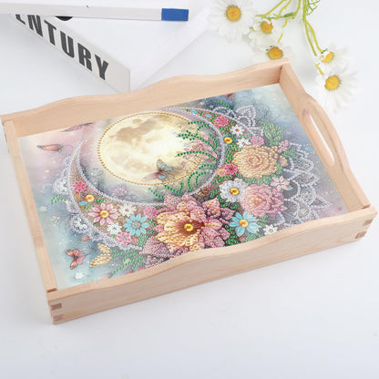 AiYuanzsh Moon Diamond Art Tray with Handle, 5D Diamond Painting Tray DIY Plate Kit for Adults, Decorative Diamond Art Serving Tray for Home Organizer