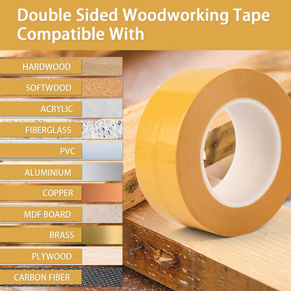 Opvixi Double Sided Woodworking Tape 1 Inch x 75 Feet (2-Pack), Residue-Free, Removable Strong Double Sided Tape for Woodworking, Double Sided Masking Tape for Wood Template, Edge Banding, Anchoring