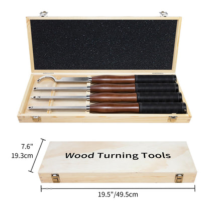 SIIIXS Full Size Carbide Wood Lathe Turning Tool Kit with Wooden Box, 4pcs 18" Professional Carbide Lathe Tools including Swan Neck Hollower, Rougher, Finisher, Beech Handle with Rubber
