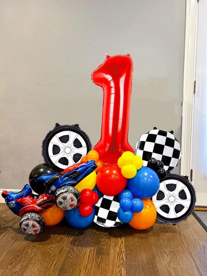Kwuz Race Car Birthday Balloons Boys Fast One First Birthday Decorations Race Car Theme Wheels Party Decor Supplies Favors Black Red Foil Mylar Helium 1 Balloon Number 40 inch