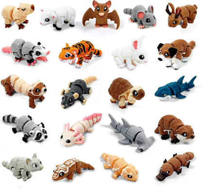 21 3D Set Pcs Mini Printed Animal Statues - Movable Joints Realistic Collectible Figurines for Adults, Home Office Desk