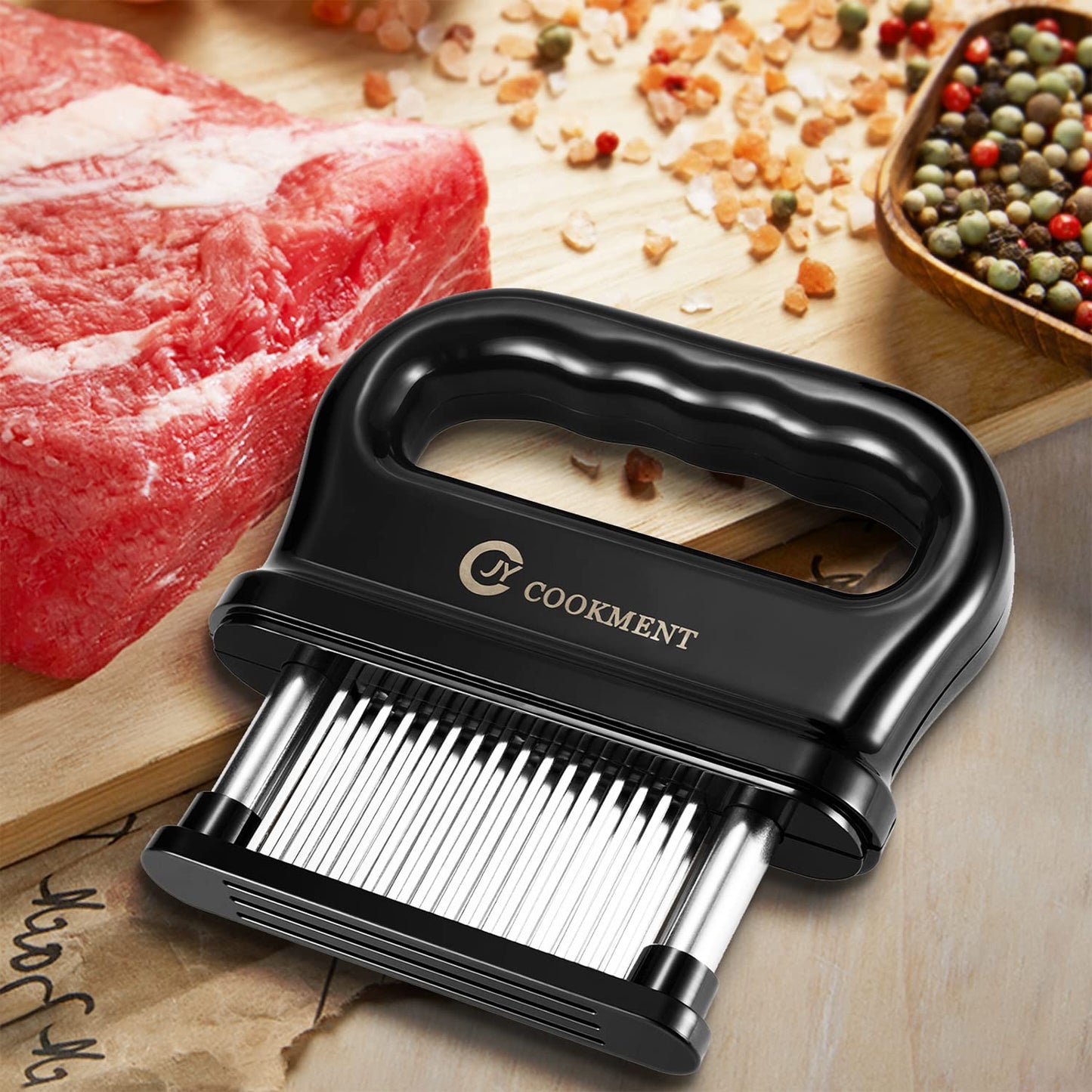 JY COOKMENT Meat Tenderizer with 48 Stainless Steel Ultra Sharp Needle Blades, Kitchen Cooking Tool Best for Tenderizing, BBQ, Marinade