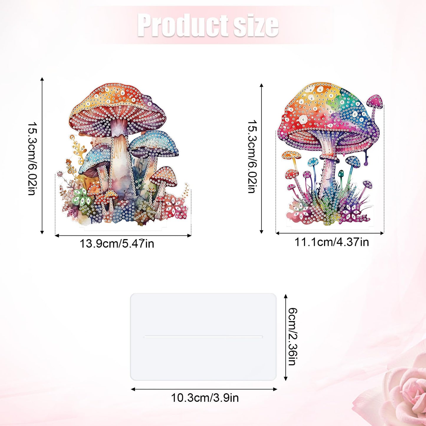 antor 2 Pcs Mushroom Diamond Art Tabletop Ornaments, 5D Acrylic Crystal Diamond Painting Desktop Kits for Adults, DIY Special Shaped Diamond Art Desk Decorations for Home Office, Desktop Crafts Gifts
