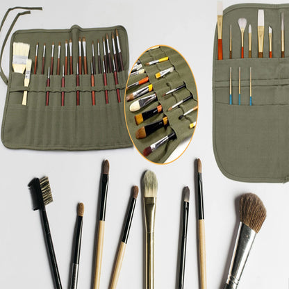 JTDEAL 2 sets Paint Brush Holder, 22 Slots Paint Brush Storage for Acrylic Oil Watercolor Gouache Artist Paint Brush Roll Canvas Pouch, Holds 100 brushes