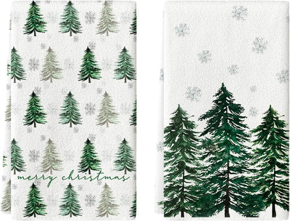 18x26 Inch Set 2 Artoid Mode Green Xmas Tree Merry Christmas Kitchen Towels Dish Towels, Farmhouse Snowflakes Winter