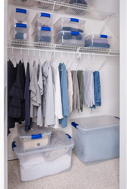 HOMZ 12-Pack Clear Plastic Storage Organizer Bins - 15.5 Quart Stackable Containers for Home & Office