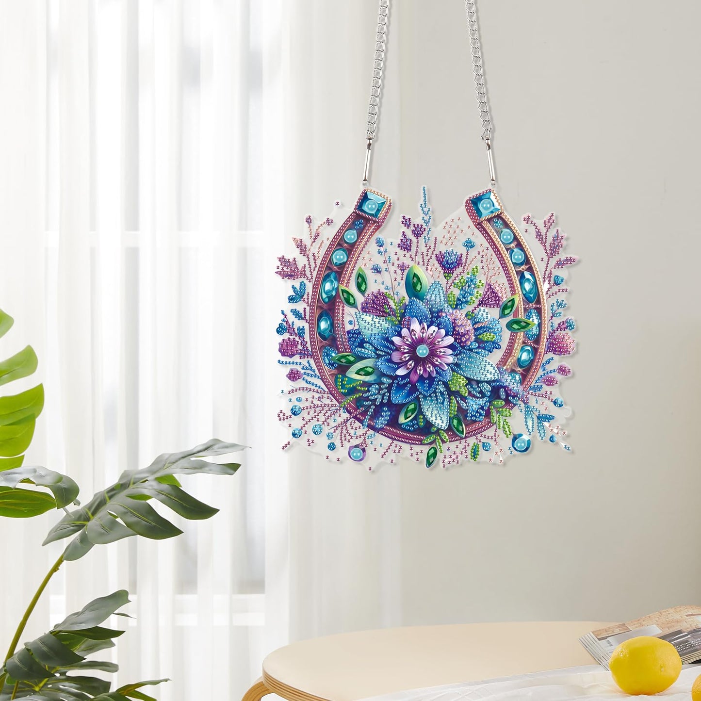 Focart 5D DIY Acrylic Special Shaped Diamonds Painting Hanging Pendant Kits, Wreath Diamond Art Hanging Window Pendant Ornament for Home Decoration and Gift