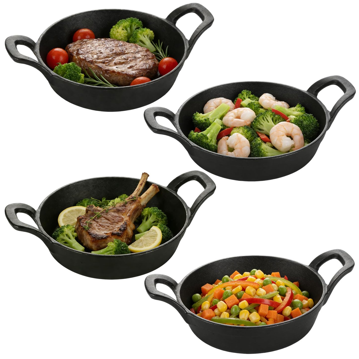 LDHHYH 4 Pack Mini Cast Iron Skillet, 6.3 x 6.3 x 1.5 Inch Small Cast Iron Frying Pan with Handle, Pre-Seasoned Cast Iron Skillet Set, Black Casserole Dish for Kitchen, Indoor, Outdoor, Picnic