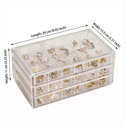 PNSXING Jewelry Organizer Large-Capacity 3-Tier 72-Grid - Perfect for Earrings, Necklaces, Rings & Beads (Clear)