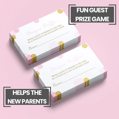 Pink and Gold Diaper Raffle Tickets - 25 Pack - Fun Baby Shower Game for Girls