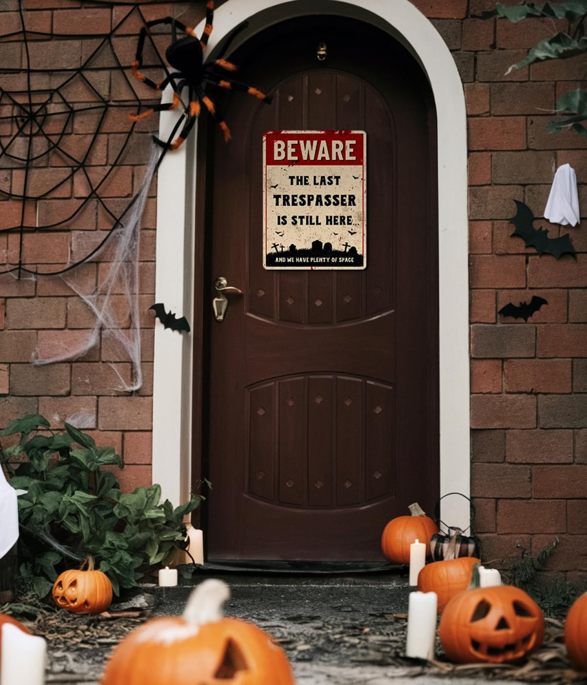 Funny Halloween Decor Sign - Halloween Graveyard Decorations, Funny No Trespassing Sign, Beware The Last Trespasser is Still Here, Outdoor Fence Halloween Decor, Cemetery Halloween Decorations by Opix Design, Halloween