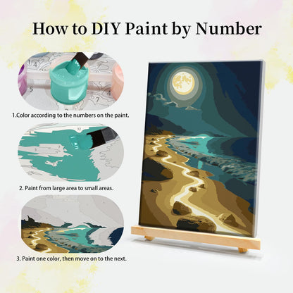 JOOZ 4 Pack Paint by Numbers Kit for Adults with Frame Aurora Paint by Number with Easel DIY Mountain Landscape Adult Paint by Number Kits Moon Oil Painting Kits for Home Wall Decor 8x12 Inch