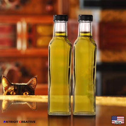 Quadra Bottles 8.5 Oz - 15 Sets of Premium Glass Square Bottles with Leak Proof Airtight Caps, Black