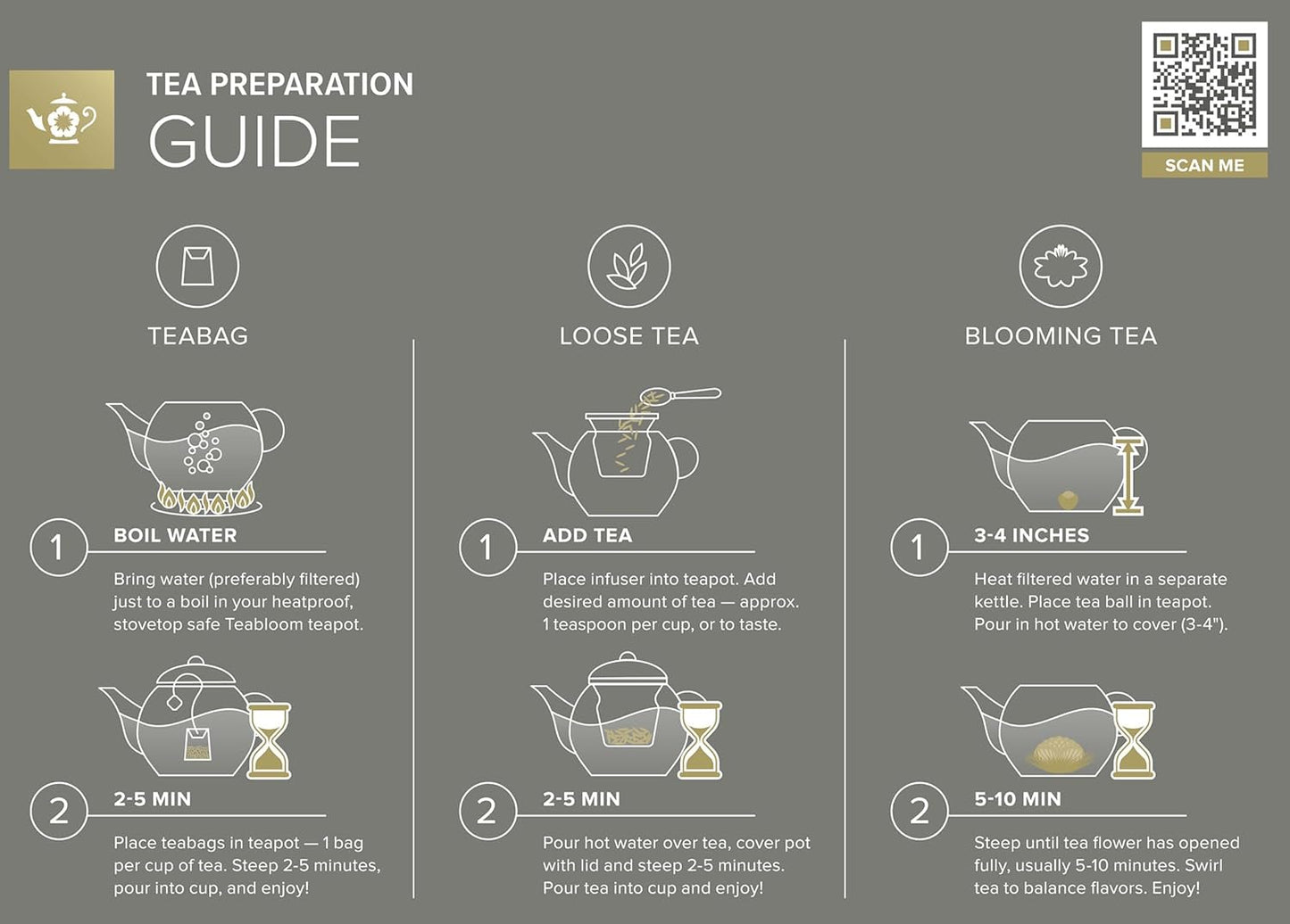 2 2-in-1 Teabloom Stovetop & Microwave Safe Glass Teapot with Removable Loose Tea Glass Infuser Includes Blooming Teas