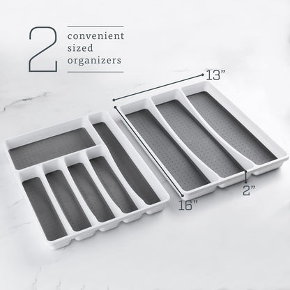 Masirs No-Slip Silverware Tray Organizer, 2-PIECE with 9-SECTIONS for Different Kitchen Utensil and Cutlery Sizes