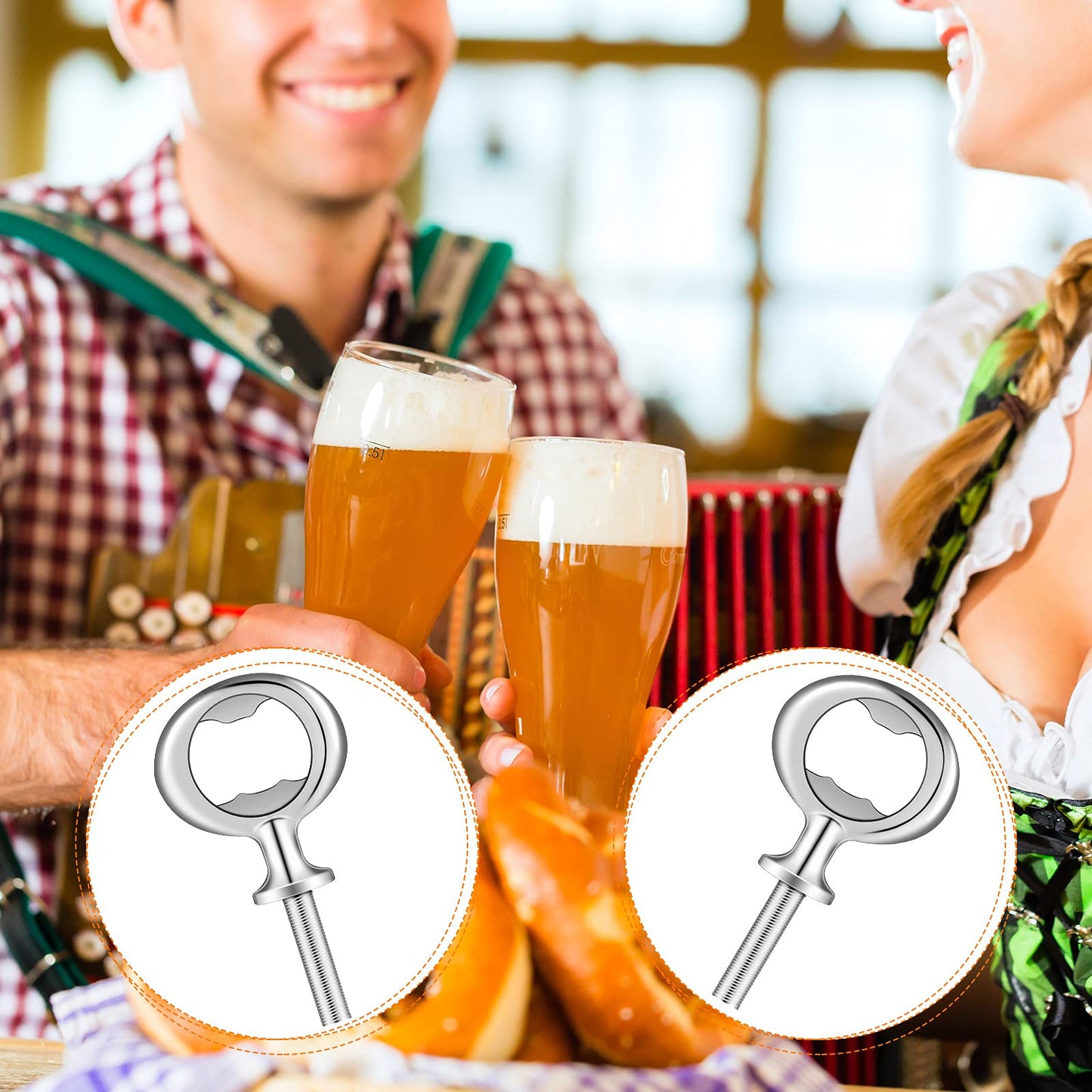 Cunhill 7 Pcs Metal Bottle Opener Blank Bulk Bottle Opener Inserts Parts Pieces Kit for Wood Craft DIY Project Turning Threaded Beer Hardware Turning Wedding Wine Party Ot Month (Silver)