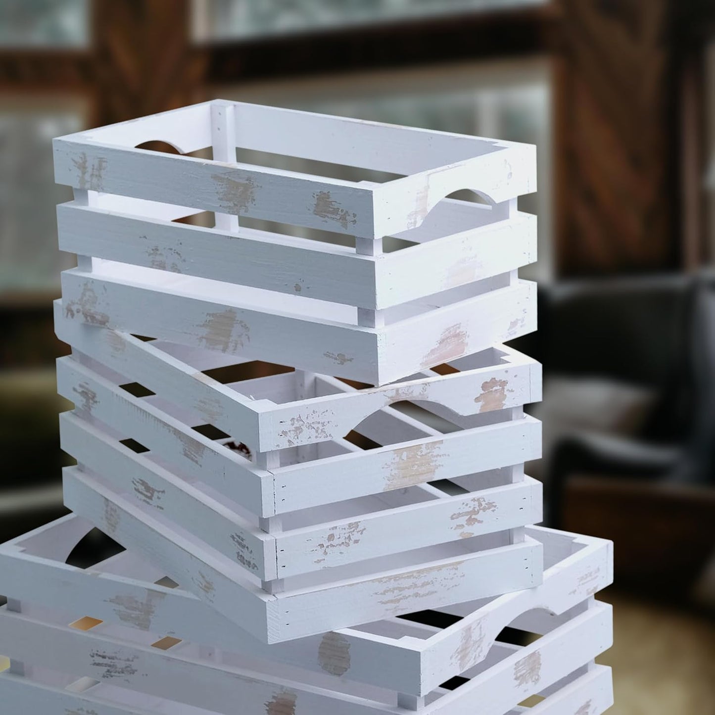 Wald Imports Set of 3 White Washed Wooden Crates for Storage, Decorative Crate Set for Home Decoration