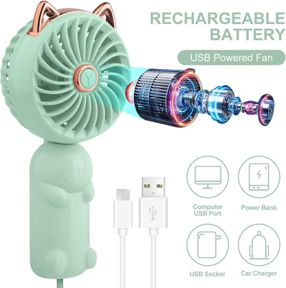 QearFun Handheld Fan, Portable Mini Hand Held Fan with USB Rechargeable Battery, 3 Speed Personal Desk Fan, 8-12 Hours
