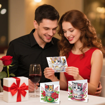 JZHYOAN 6Pcs Cat Diamond Art Card with Envelopes DIY Animal Diamond Painting Cards Birthday Greeting Cards for Holidays Celebrations Crystal Arts Craft Gem Art Gem Painting Mosaic Kit for Adults