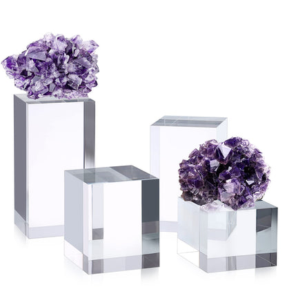 Hipiwe 4PCS Acrylic Display Risers Stand Clear Square Action Figures Collection Organizer Holder Collectibles Display Blocks Tabletop Jewelry Perfume Display Stand Photography Props