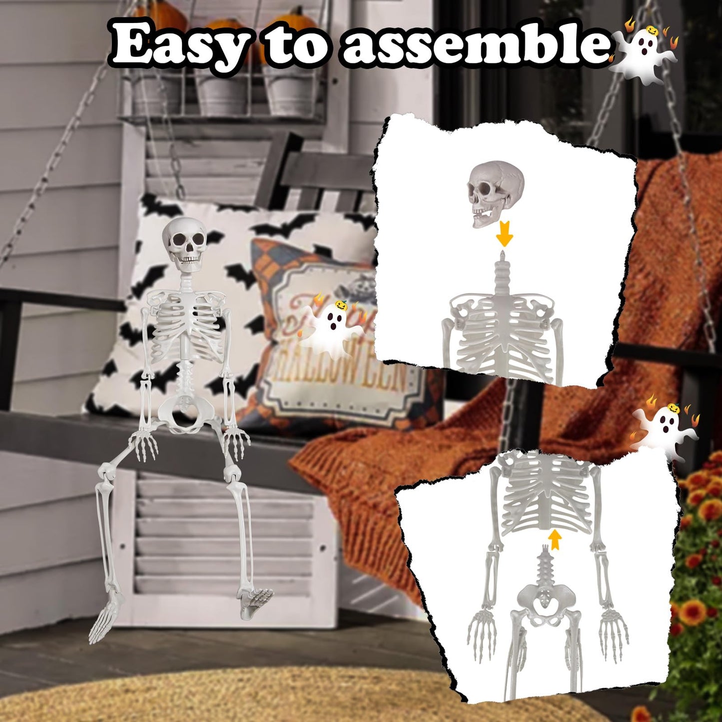 Kukooka 3ft Halloween Skeleton Decor Plastic Life Size Full Body Human Bones with Movable Joints for Halloween Decoration (1 Piece)