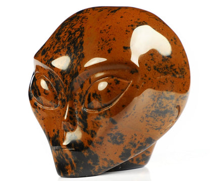 Skullis 2.0" Mahogany Obsidian Crystal Alien Skull, Hand Carved Gemstone Fine Art Sculpture, Reiki Healing Stone Statue.1340