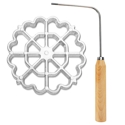 Bunuelos Mold Rosette Iron Molds Set with Wooden Handle, Lotus Flower Bunuelos Cookie Maker Mold, Funnel Cake Maker Cooking Stamp Maker Kit - 4.7 Inches