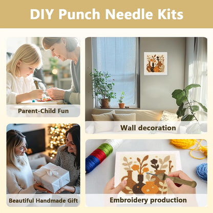 DOODLREAM Bohemian Vase DIY Punch Needle Embroidery Kit for Adult Beginner, 9.4" Vase and Floral Punch Stitching Craft Set for Starter with Frame, Fabric Pattern, Threader, Yarn, Punch Needle