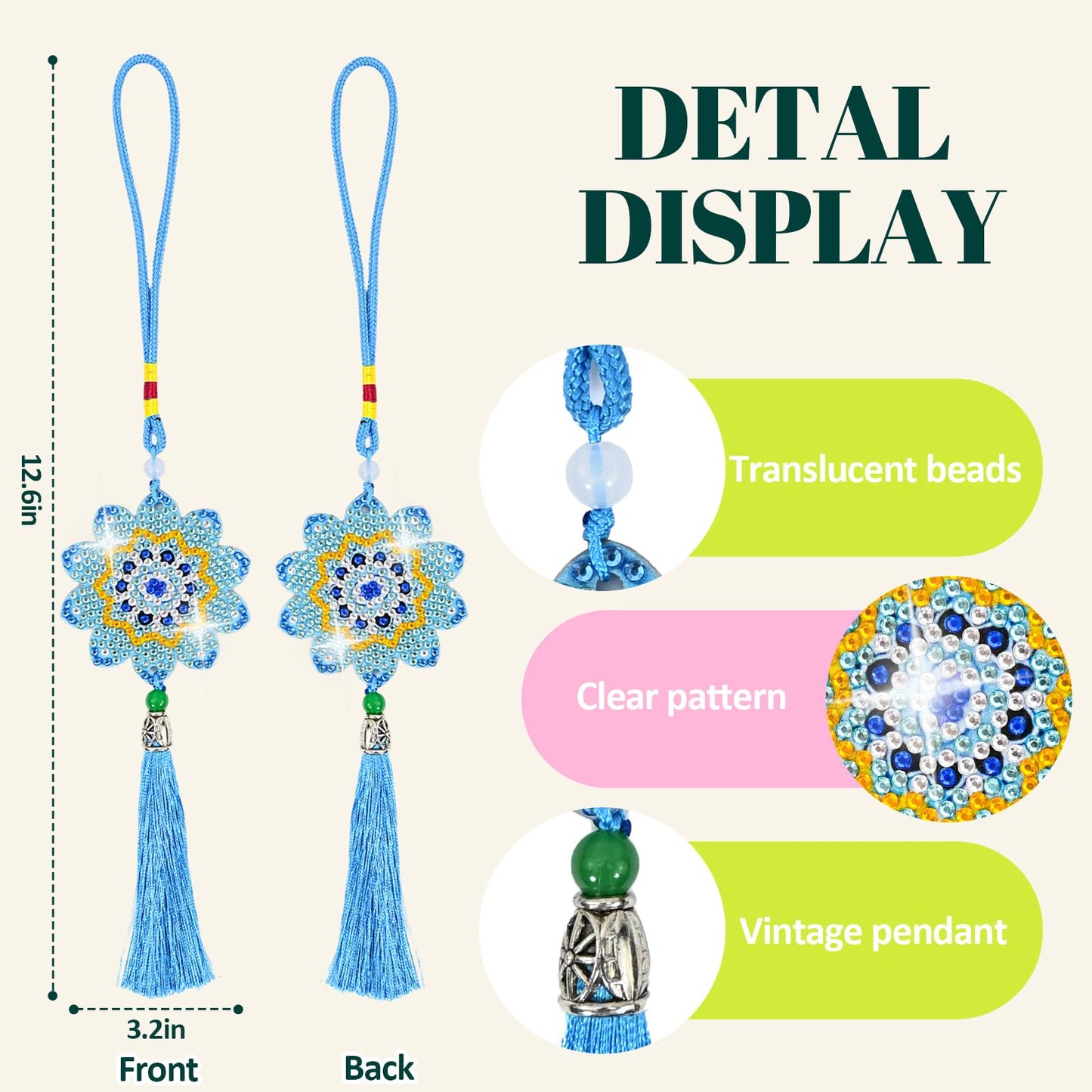 LINGFANG 14 Pcs Diamond Painting Hanging Ornaments, Double Sided Diamond Car Ornament Wind Chimes, Diamond Art Suncatcher Crystal Gem Home Decoration Paint 5D DIY Kits for Adults (Mandala)