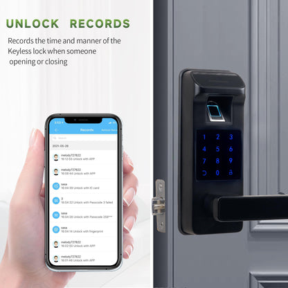 Harfo Smart Door Lock, Heavy Duty 5 in 1 Keyless Entry Door Lock, Full App Control Digital Keypad Lock, Reversible Handle with Fingerprints and Passcodes for Family/Office/Apartment (Gold)