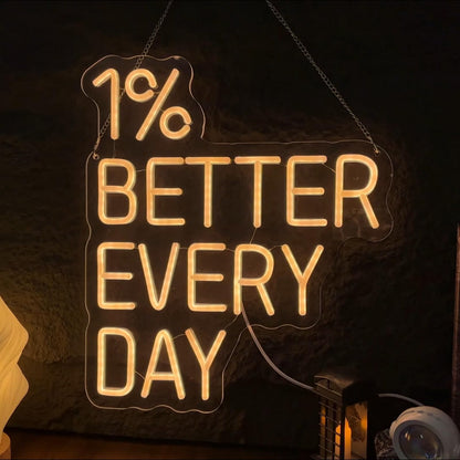 1% Better Every Day Neon Sign, Health Decor Light, Fitness Club, Gym Led Wall Decor, Inspirational Quote Sign for Classroom Office Bedroom Living Room Cafe Bookstore Gym Birthday Party Gift