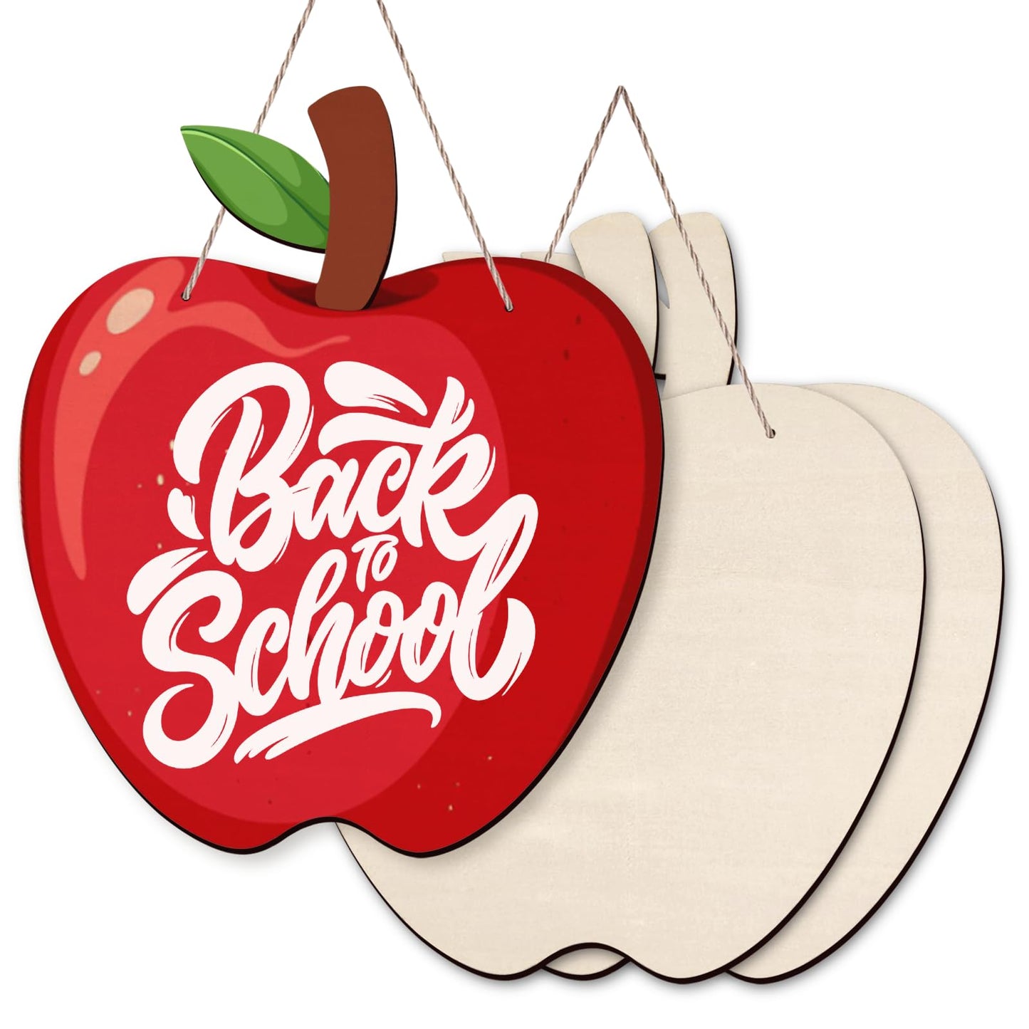 Zaruatu 3 Pcs Unfinished Wooden Apple Cutouts for Teacher Door Sign Blank Wooden Name Sign for Classroom Teacher Office Paintable DIY Craft Plaques for Classroom Decorations (Wood)