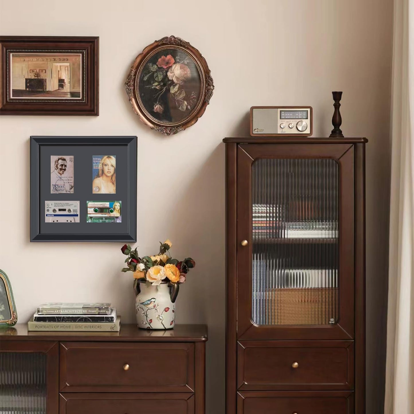 Cassette Tape Storage Shadow Box Display Cabinet,Cassette Storage Display Frame,Cassette Tape Case Display Frame with EVA Foam Lining,Retro Music Decor,Cassette Collection Display,Cassette Tape Holder