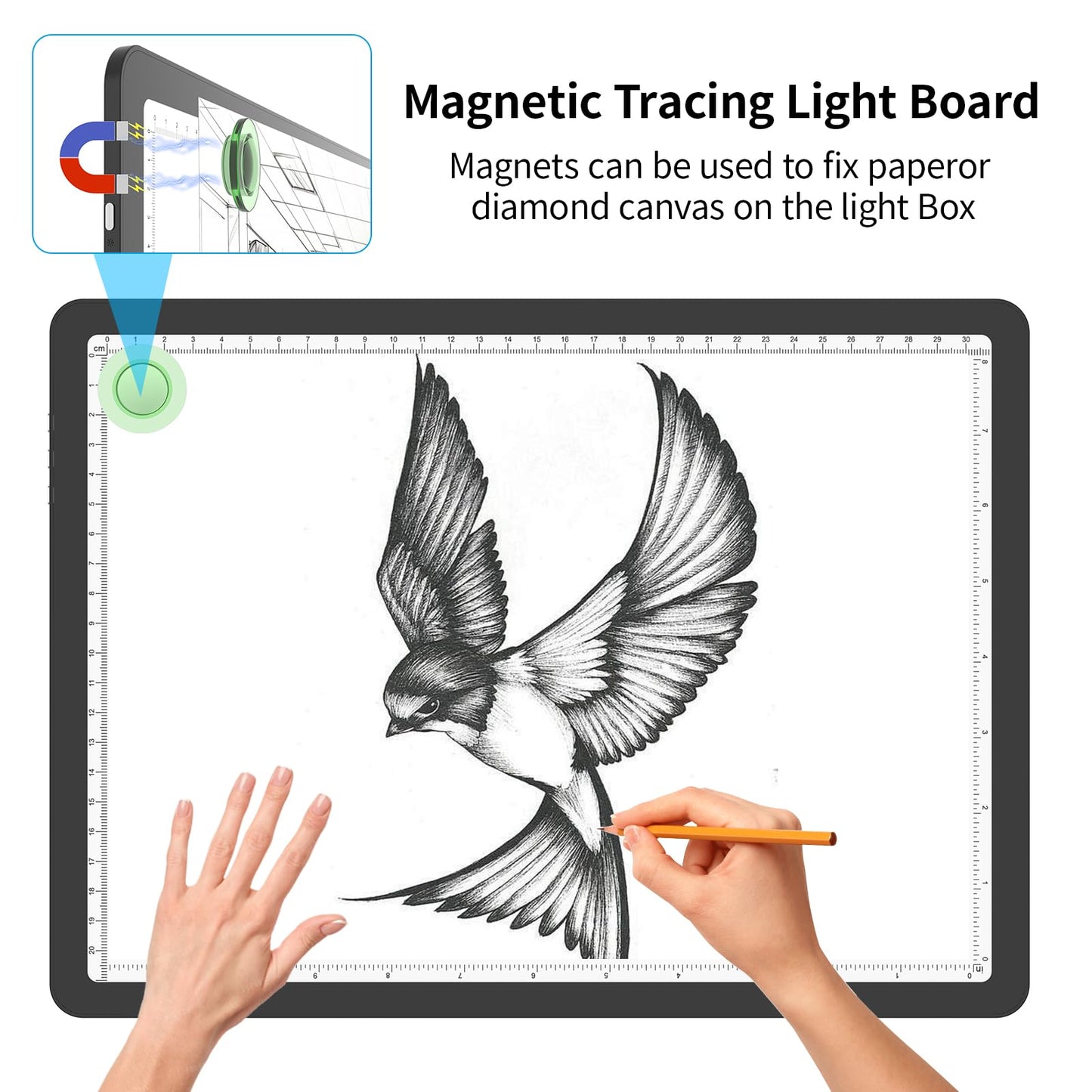 Phylosal Magnetic A4 Light Pad, Super Bright Light Box with Side Button, Diamond Art Light Board, Lightbox for Tracing and Drawing, USB Power Artcraft Light Table for Sketching, Weeding Vinyl (Black)