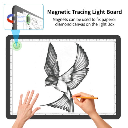 Phylosal Magnetic A4 Light Pad, Super Bright Light Box with Side Button, Diamond Art Light Board, Lightbox for Tracing and Drawing, USB Power Artcraft Light Table for Sketching, Weeding Vinyl (Black)
