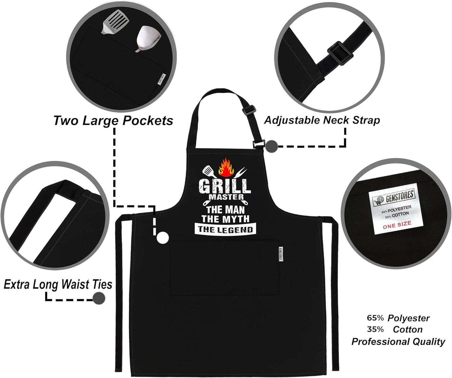 GENSTORES Funny Grilling Aprons for Men with Pockets BBQ Novelty Cooking Apron for Son Grandad Christmas Fathers Day