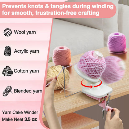 Essovee Yarn Ball Winder, Efficiently Yarn Cake Winder with Lower Noise for Crochet Knitting Combo Easy Installation 3.5 oz Portable Spinner for Crocheting