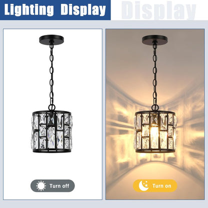 MEXO Modern Crystal Pendant Light,Black Chandelier Light Fixture, Cylinder Adjustable Height Pendant Lights for Kitchen,Dining Room,Living Room,Foyer,Hallway