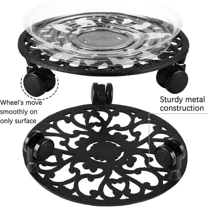 11 Inch 1 Pack Rolling Plant Stand with Wheels Wrought Iron Rolling Plant Stand with Casters Heavy Duty for Indoor