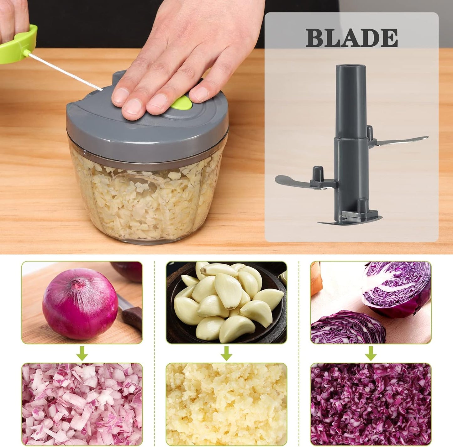 Food Chopper Vegetable Cutter - Cambom Hand String Chopper for Onions, Fruits, and Nuts, BPA Free Material (Gray)